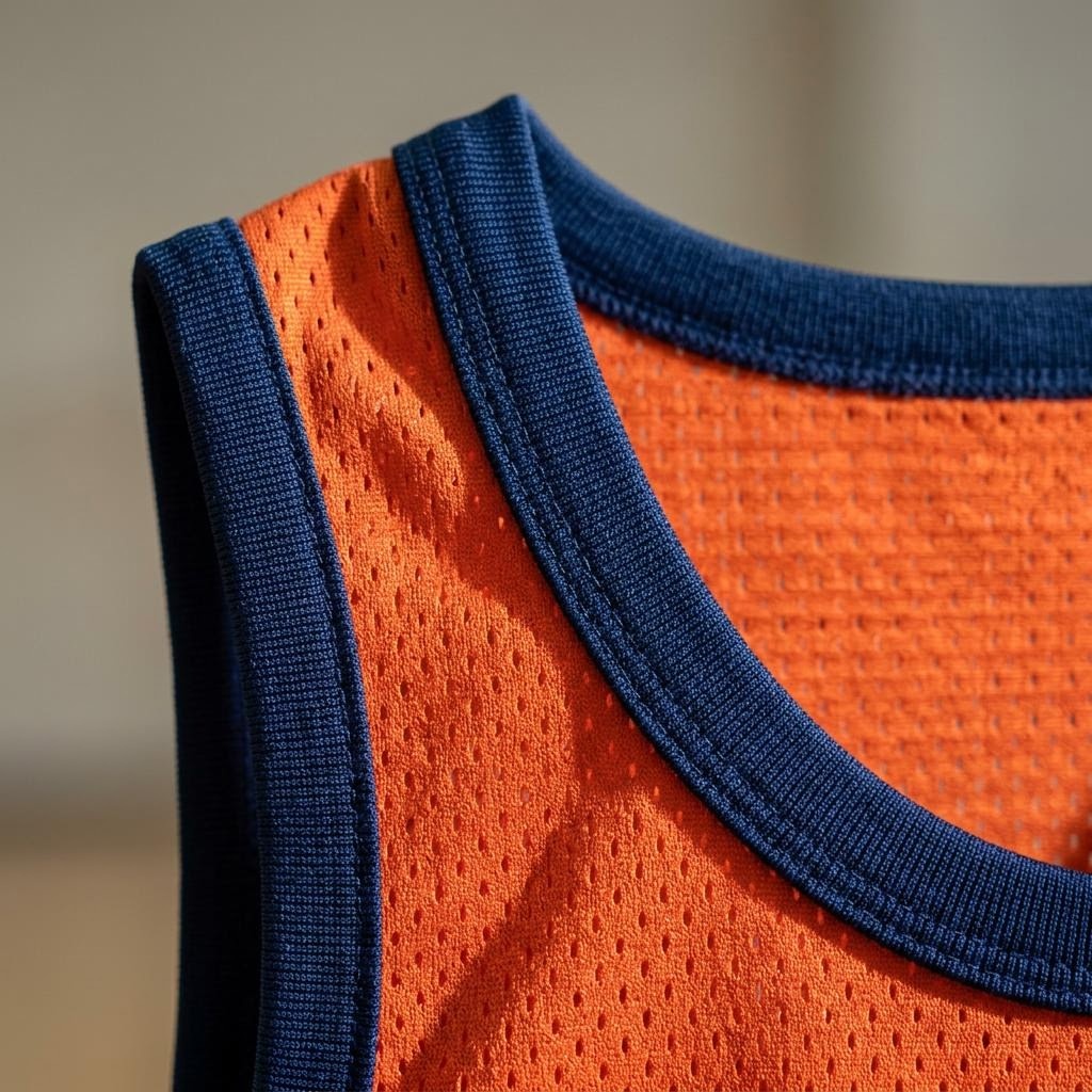 Close up of the sleeveless mesh collar on the Court Vision Basketball Jersey