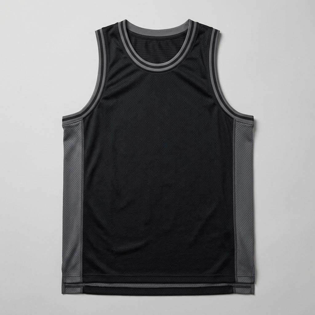 Hardwood mono black and grey original theme basketball jersey laid flat
