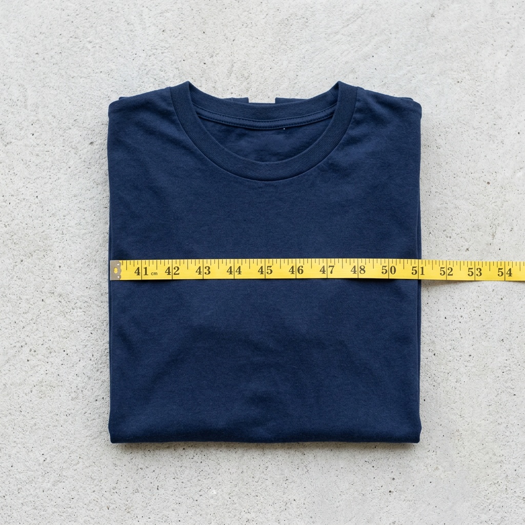 Tape measure laid across a folded jersey to show chest measurement method